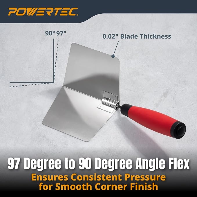 POWERTEC 5" x 4" Stainless Steel Inside Corner Drywall Knife - Image 4