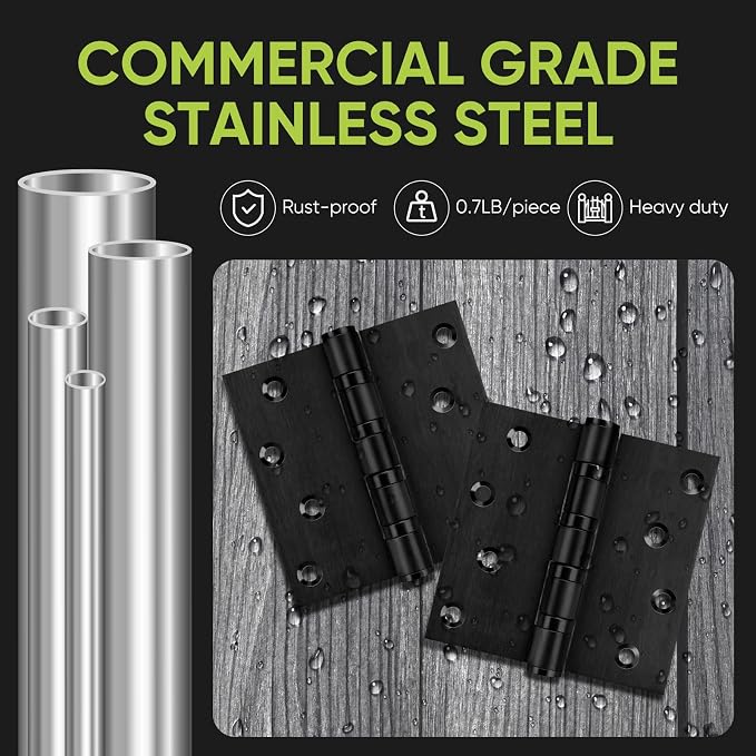 6 Pack Ball Bearing Door Hinges, 4in x 4in Heavy Duty Stainless Steel Door - Image 2