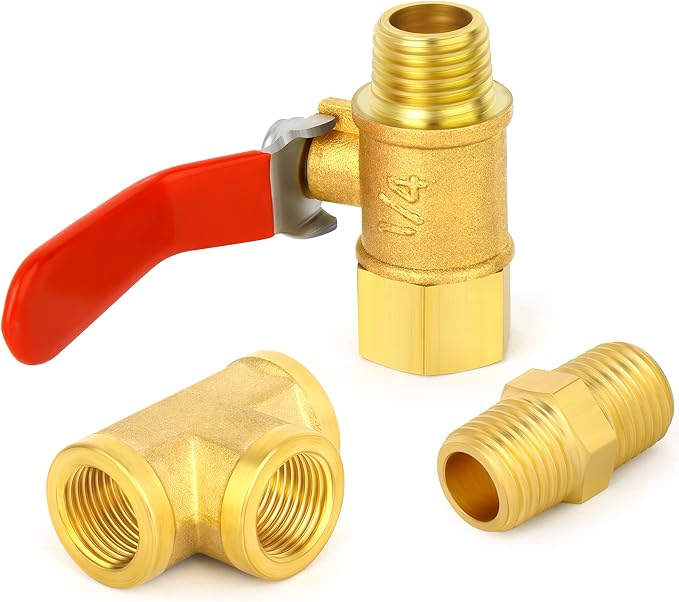 GASHER 6PCS 1/4 Inch NPT Brass Pipe Fitting, Ball Valve, Barstock Tee Brass - Image 7