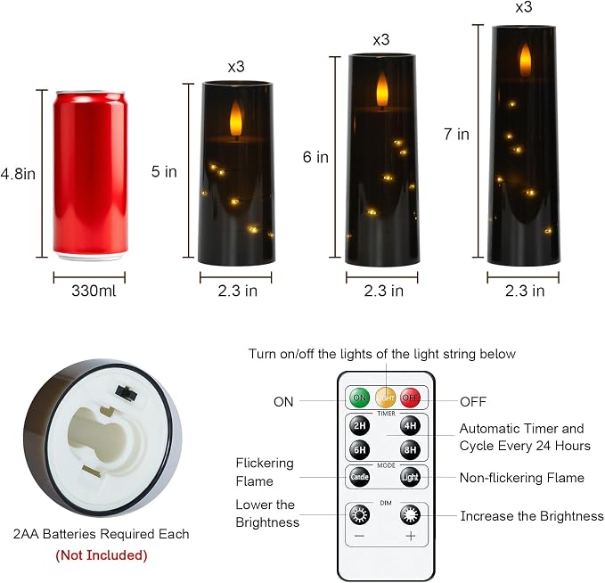 Raycare 9 Pcs Black Halloween Flameless Pillar Candles - Image 7
