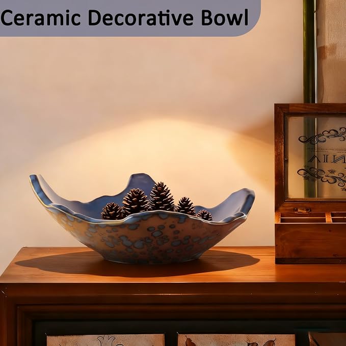 8" Small Ceramic Decorative Bowl，Irregular Rim Reactive Glaze Key Bowls - Image 5