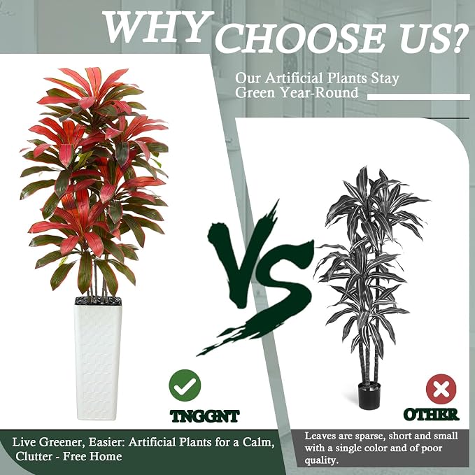 Artificial Dracaena Tree: 7FT Fake Plants Silk Faux Trees（White Pot） | - Image 6
