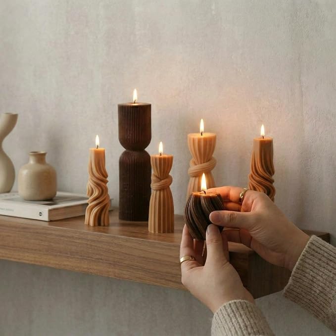 Threlaco 6 Pcs Pillar Candles Decorative Modern Aesthetic Ribbed Candle Set - Image 4