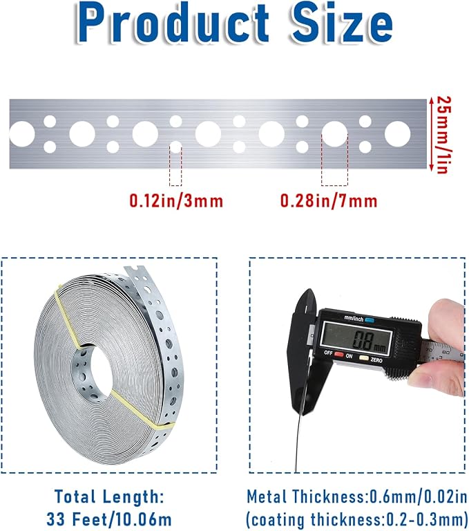 Metal Strap 1-Inch x 33FT 0.6mm Bendable Pipe Hanger Thin Metal Strapping - Image 2