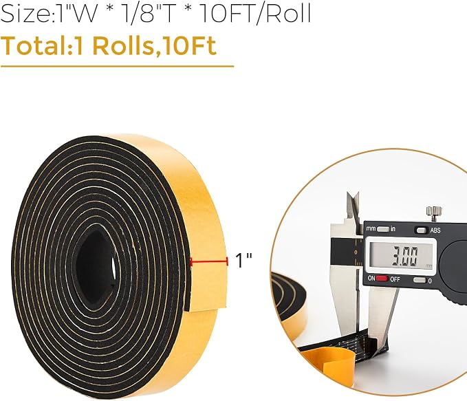 Ravinte Weather Stripping Door Seal, 1 x 1/8" Adhesive Foam Tape, 10 FT | - Image 3