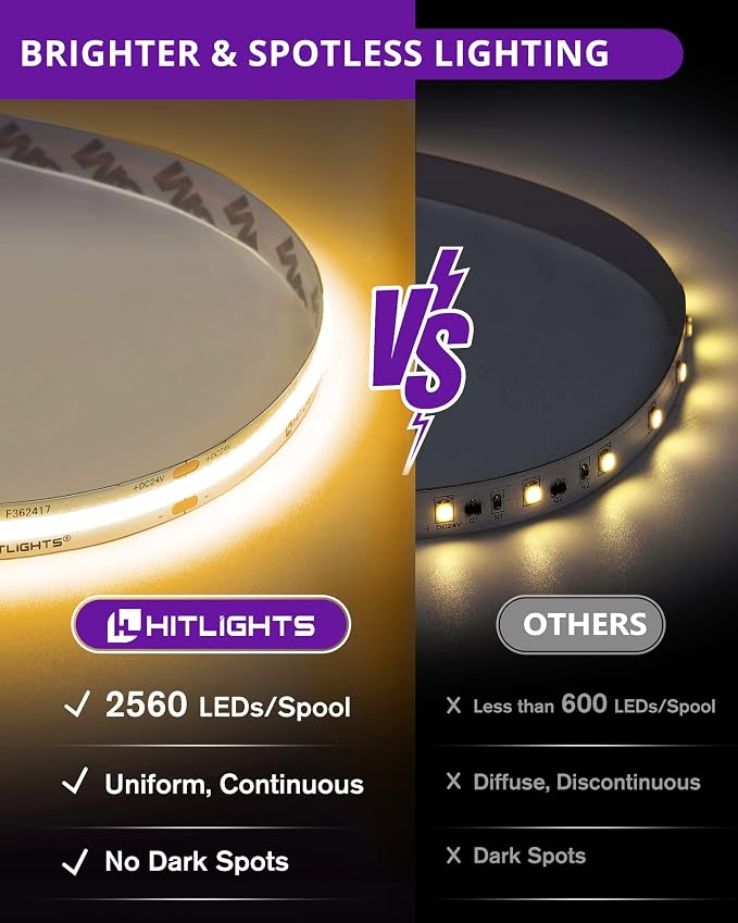 HitLights COB LED Strip Lights Kit Warm White 3000K - Image 2