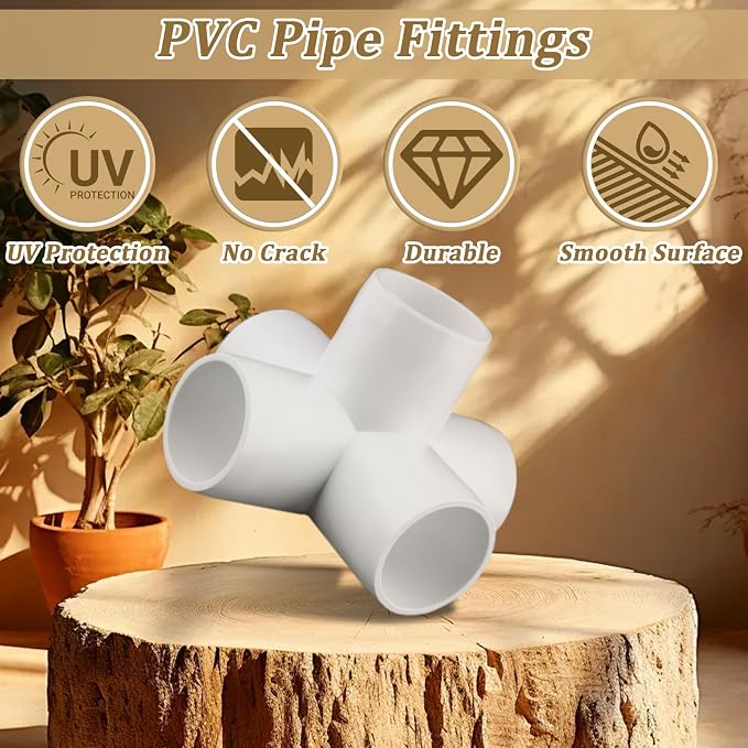 8 Pack 1" PVC Fittings 5 Way, Furniture Grade 1 Inch PVC Pipe Fittings 5 Way - Image 5