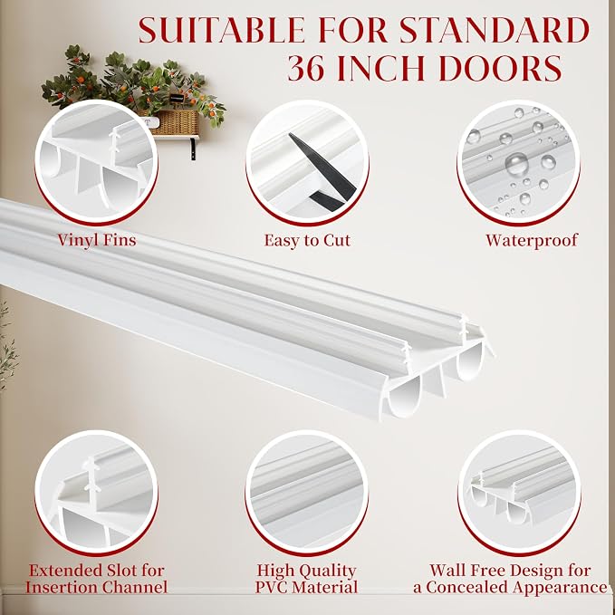 2 Pcs 36" White Double Bubble Kerf Door Sweep | 1-3/4" Wide Weatherstrip Seal - Image 3
