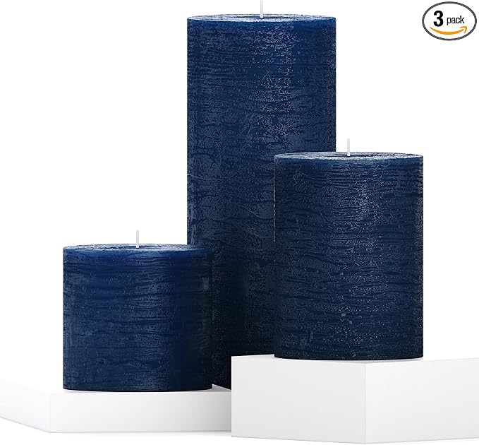 Assorted Pillar Candles Set of 3 – Sizes 3", Rustic Style Long Burning by CANDWAX