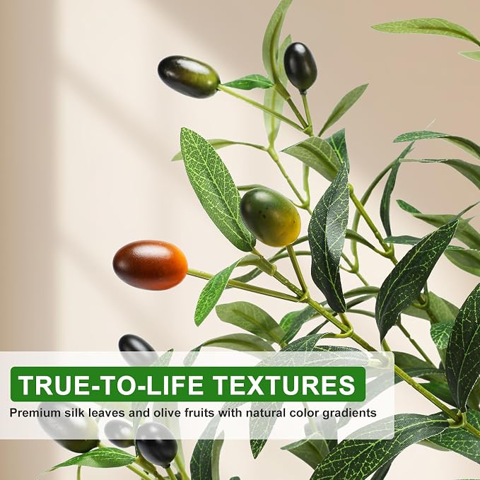 6FT Artificial Olive Tree with Lights & Planter, Realistic Faux Olive Plant | - Image 4