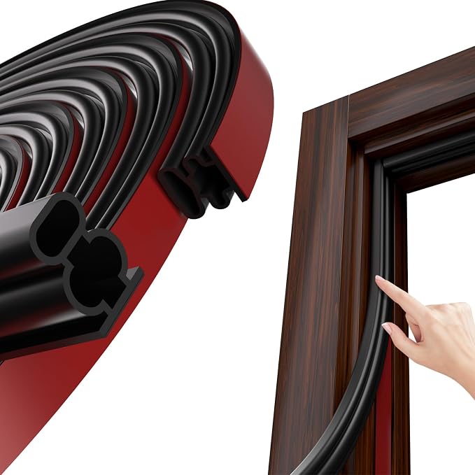 Black D-Shape Weather Stripping 20Ft | Self-Adhesive Rubber Seal Strip by JSIWOTH
