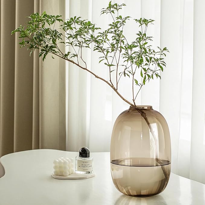 GeLive Brown Glass Vase Round Clear Colored Flower Vase by GeLive