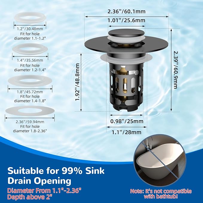 Hibbent 2 PCS Upgraded 3 in 1 Bathroom Sink Drain Strainer, Pop Up Stopper - Image 7