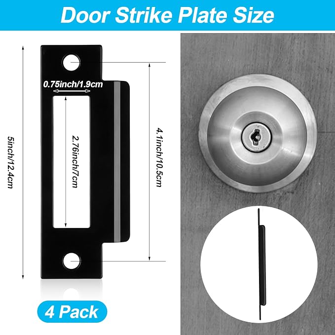 4Pcs 4-7/8" Universal Door Strike Plate Replacement Stainless Steel Plated Lock - Image 2