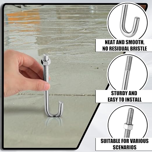 Yaocom 10 Pcs J Bolt with Nut 3/8"-16 x 5 Stainless Steel Concrete Anchors - Image 3