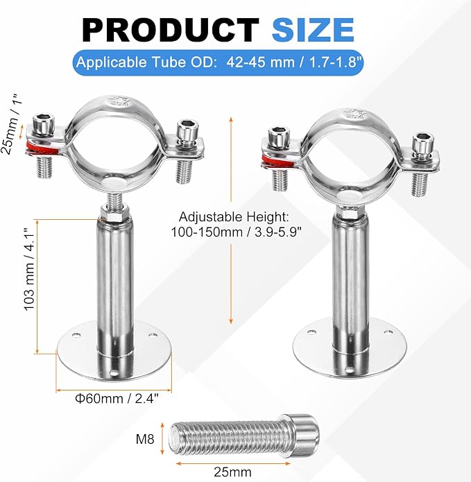 HARFINGTON 2 Set Wall Mount Ceiling Mount Pipe Supports 304 Stainless Steel - Image 2