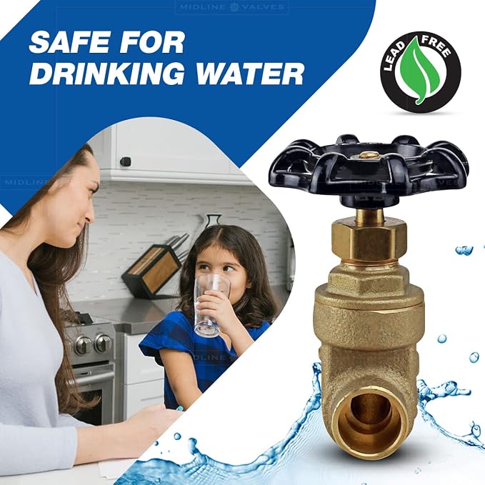 Midline Valve 427D225 Gate Valve, Lead-Free 3 in. Sweat Connection, Cast Brass - Image 6