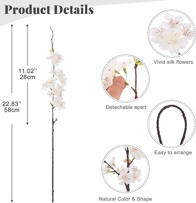 INXUGAO Artificial Cherry Blossom Branches Decor 12 PCS Fake Flowers Indoor | - Image 2