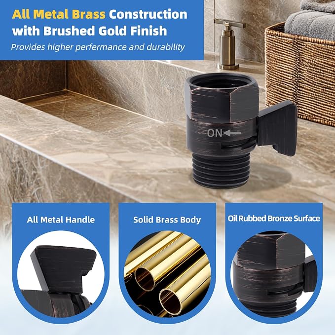 Hibbent All Metal 1 Pack Shower Head Flow Control Valve, G1/2 Brass Shut-off - Image 2