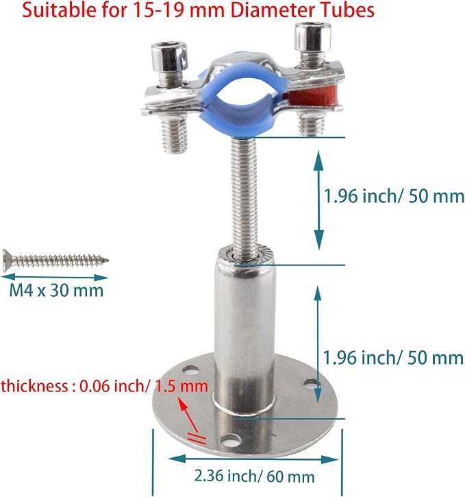 304 Stainless Steel Wall Mount Ceiling Mount Pipe Supports, Adjustable Pipe - Image 2