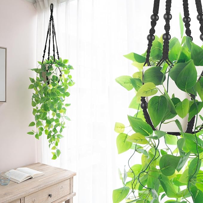 Mkono Fake Hanging Plant, Macrame Hanger - Image 4