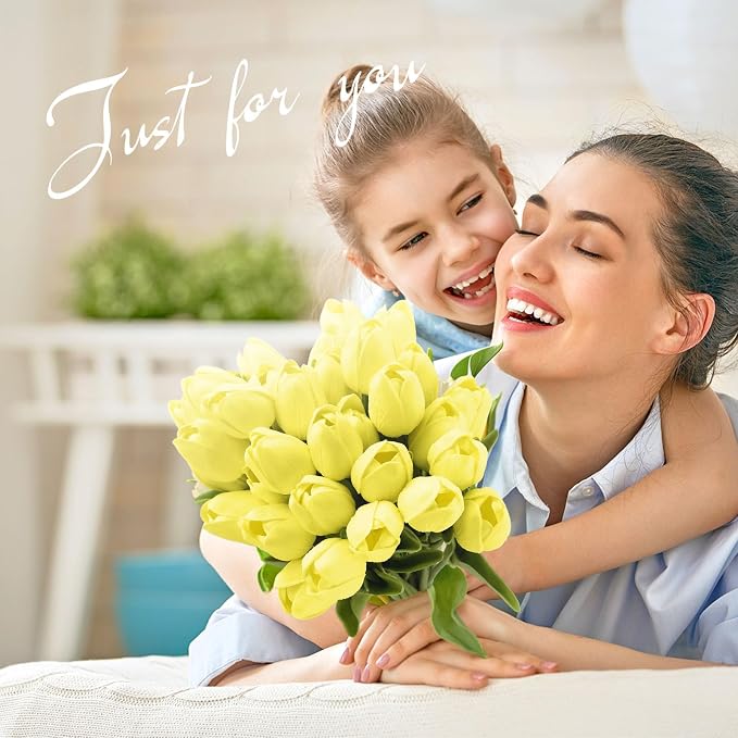 Janinka 100pcs Artificial Tulip Flowers Fake PU Tulips Faux Latex Bouquet - Image 4