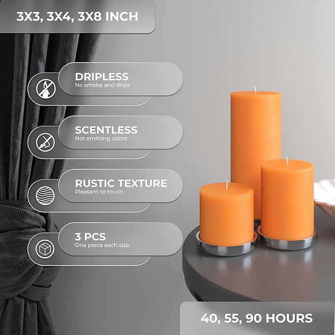 Assorted Pillar Candles Set of 3 – Sizes 3", Rustic Style - Image 4