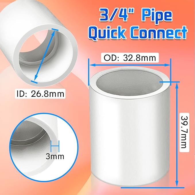 10Pcs White PVC Pipe Couplings, 3/4'' Slip Socket Fitting Adapter Connector - Image 3