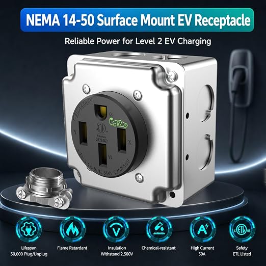 Nema 14-50 EV Outlet 50 Amp EV Charging Receptacle Heavy Duty, U-Shaped Brass - Image 6