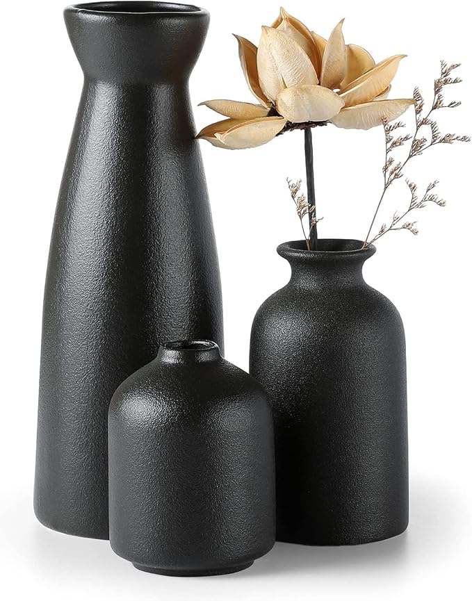 CEMABT Black Ceramic vase Set-3 Small Flower vases by CEMABT