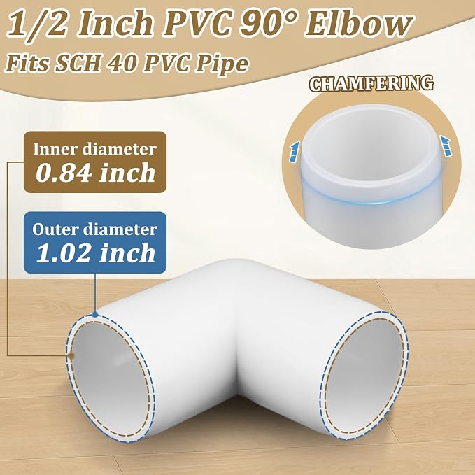20-Pack 1/2" 90 Degree Elbow PVC Fittings, Furniture Grade Pipe Fittings 90 - Image 2