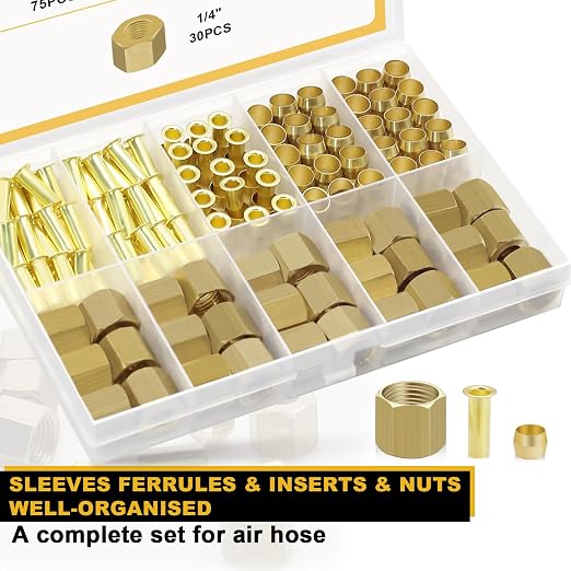 Siptenk 180PCS 1/4" Brass Compression Sleeves Ferrules & Inserts & Nuts | - Image 5