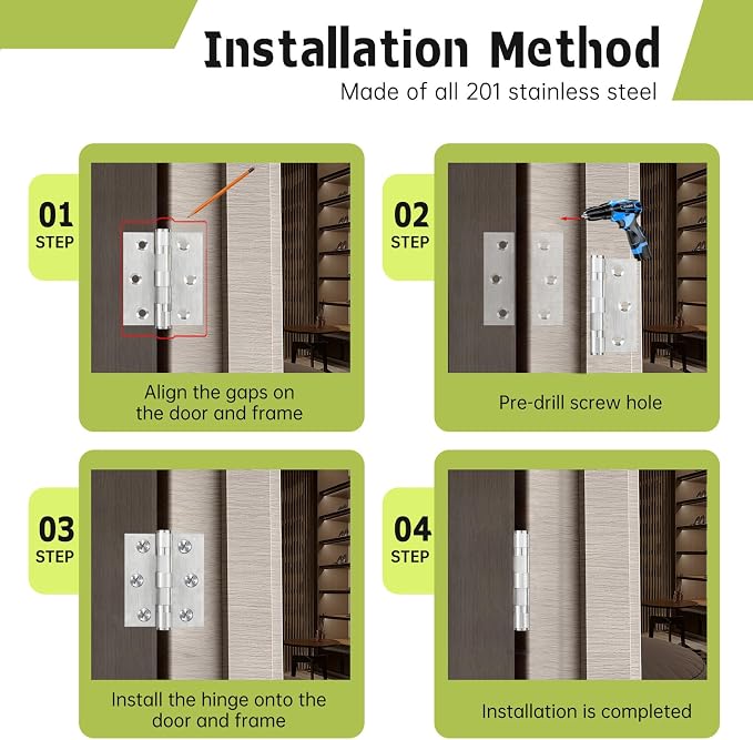 6Pcs Stainless Steel Door Hinges 3 Inch, Heavy Duty Ball Bearing Hinges - Image 6