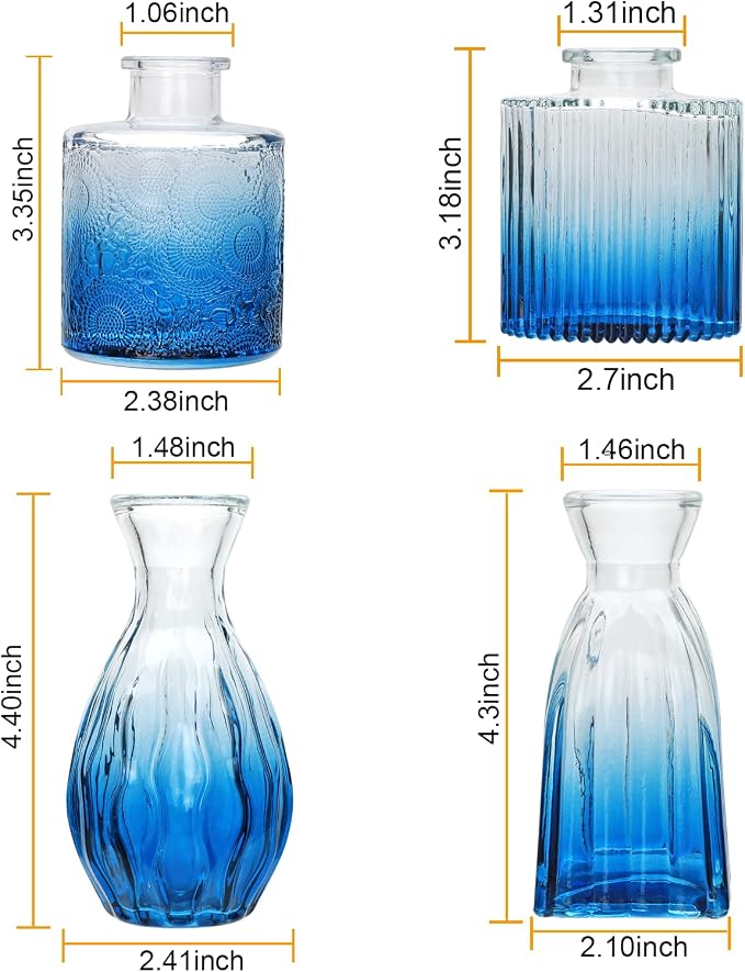 Glass Bud Vases 4 Pack, Small Deepblue Flower Vases - Image 2