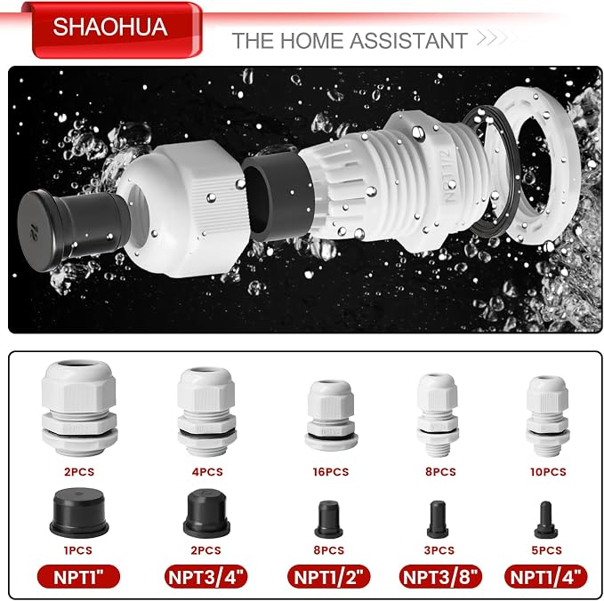 NPT Cable Gland Kits, IP68 Waterproof Nylon Strain Relief Cord Connector - Image 7
