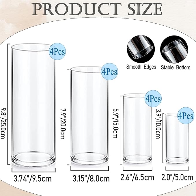 UDU Set of 16 Cylinder Glass Vases and 24 Pcs Floating Candles - Image 2