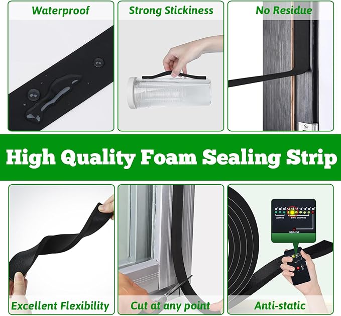 Weather Stripping Door Seal Black, Self Adhesive Foam Tape High Density Foam - Image 3