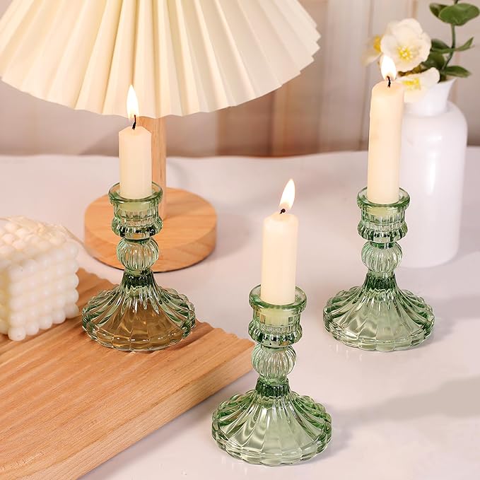 12PCS Green Candlestick Holders Set- 4" H Taper Candle Holders, Glass Candle - Image 3
