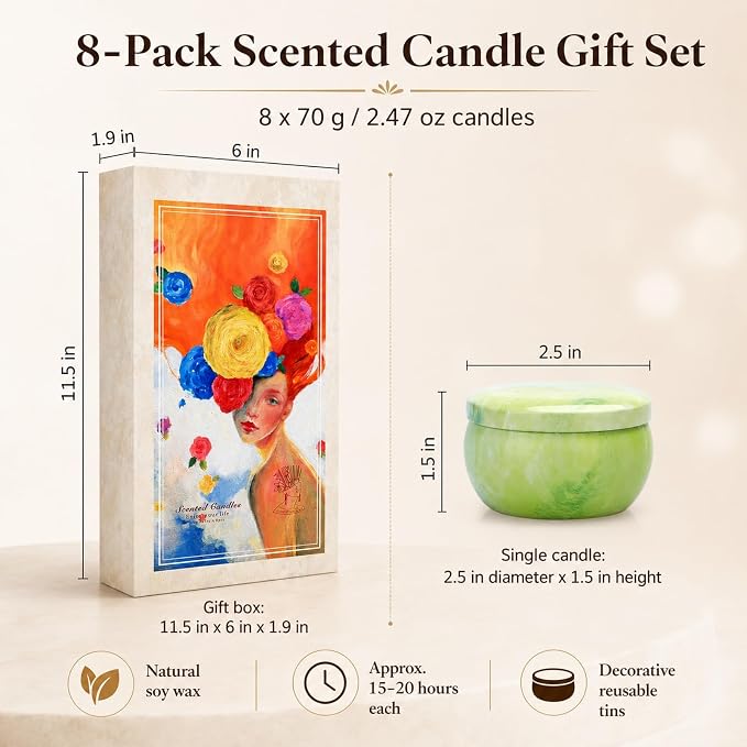 Scented Candles Gift Set, 8 Pack Soy Wax Blend Candles, 70 g Metal Candle Cans - Image 5