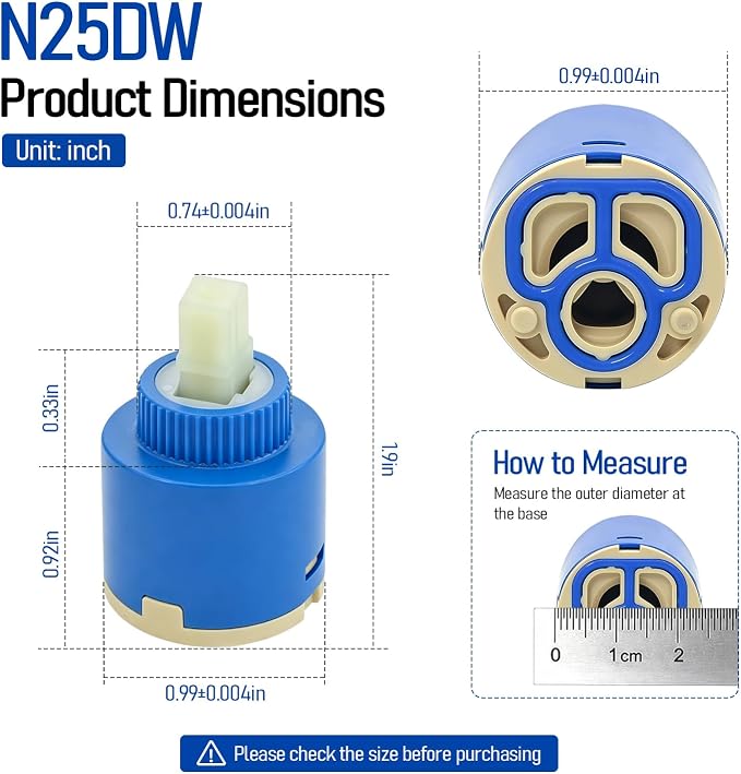 N25DW 25mm Ceramic Faucet Cartridge, - Image 2
