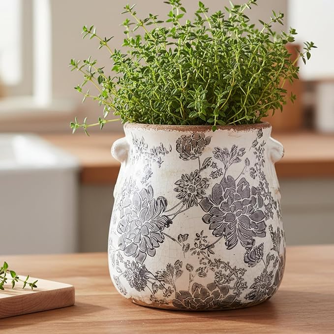 Tuscan Ceramic Planter & Vase, 6.68" Indoor/Outdoor Decorative Plant Pot | - Image 2