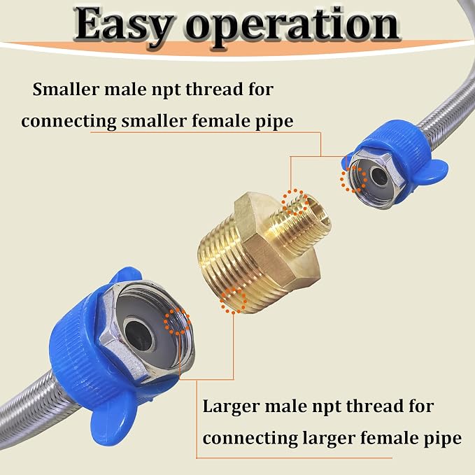2PCS NPT Male Threaded Reducing Nipple Pipe Fitting Adapter, Brass Hex Nipple - Image 4