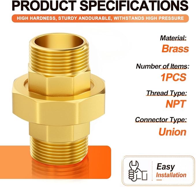 GASHER 1-1/2" MNPT Brass Union Pipe Fitting | 1-1/2 Inch Male x 1-1/2 Inch Male - Image 2