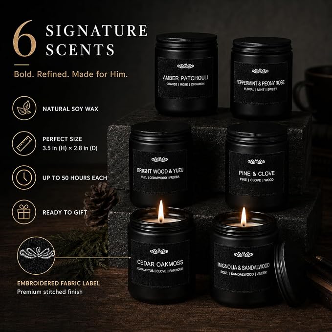 6 Pack Candles for Home Scented Aromatherapy Candles Gifts Set for Men - Image 6