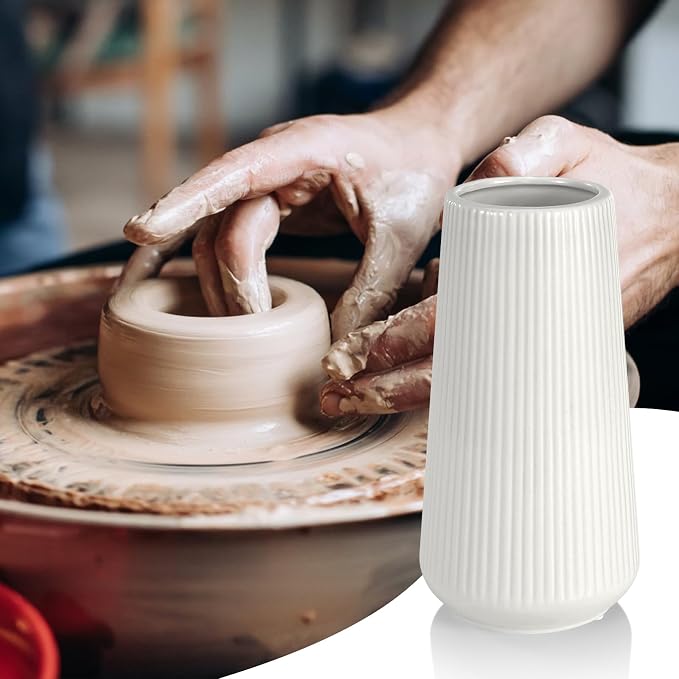 White Ceramic Vase for Flowers, Tall Home Decor Vase - Image 7