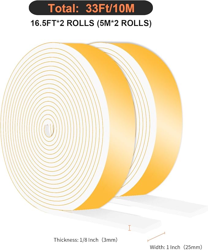 Weather Stripping, High Density CR, Strong Adhesive, 1 in x 1/8 in x 33Ft | - Image 4