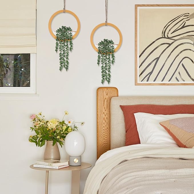 Boho Wall Decor, Indoor Hanging Planter Greenery Decor, Faux Succulent Wall - Image 9