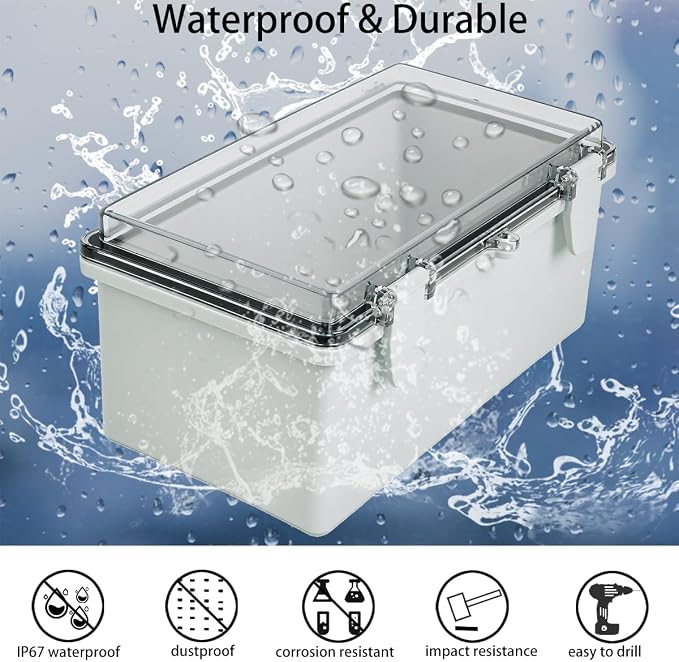 Junction Box, Hinged Grey Clear Cover IP67 Waterproof ABS Project Box - Image 2