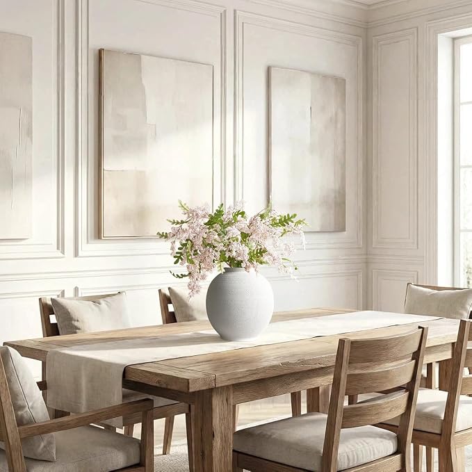 Large White Ceramic Vase, 10.8" Sandstone White | Round Rustic Table Vase - Image 5
