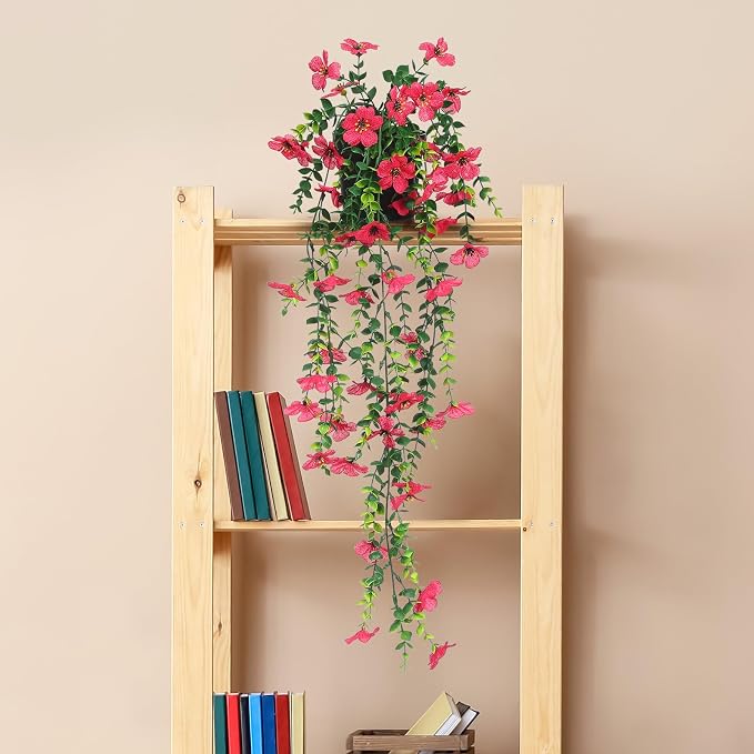 Fake Plants Hanging Artificial Potted Faux Eucalyptus Plants and Flowers | - Image 6